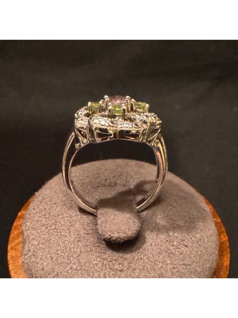 Sterling Silver 925 Amethyst Peridot Prong Set Statement Ring Size 7.75 - Picture 4 of 12